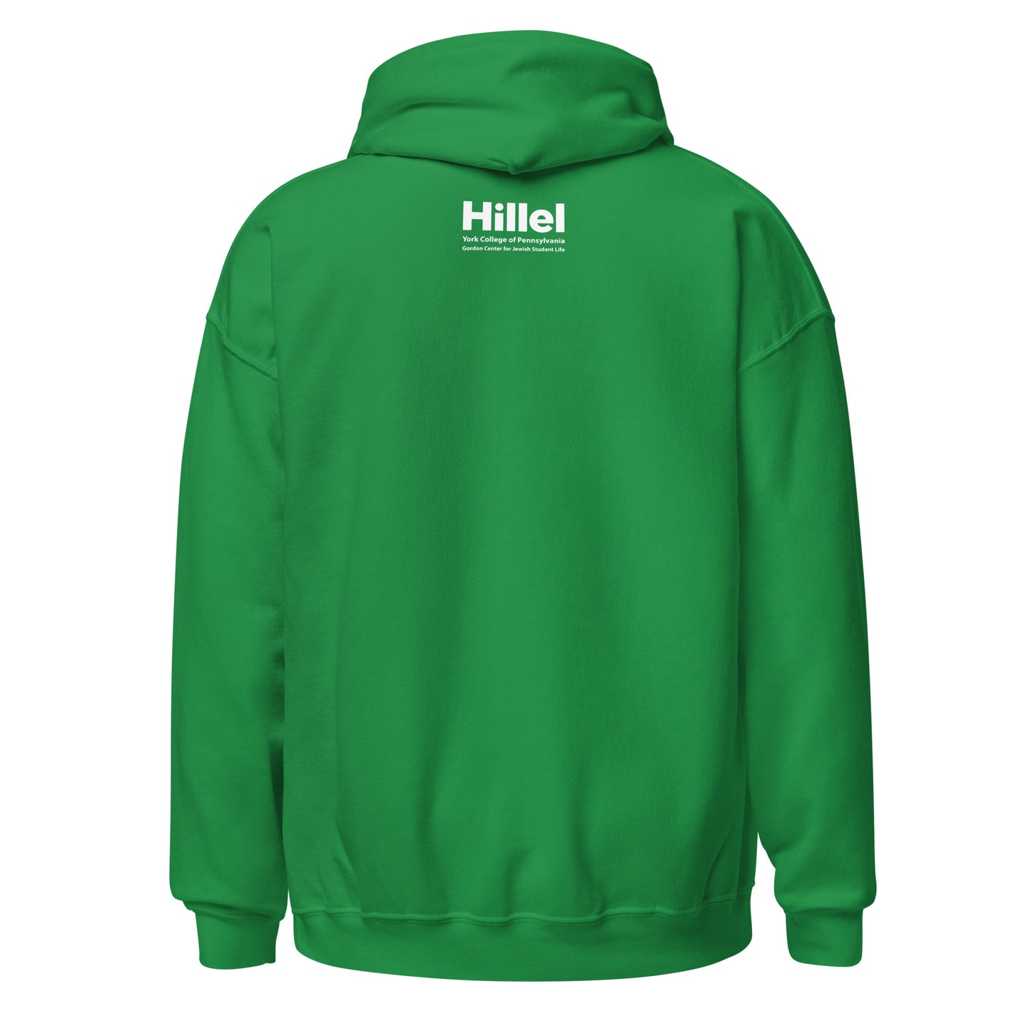 York College Green Hoodie - White Hebrew Text