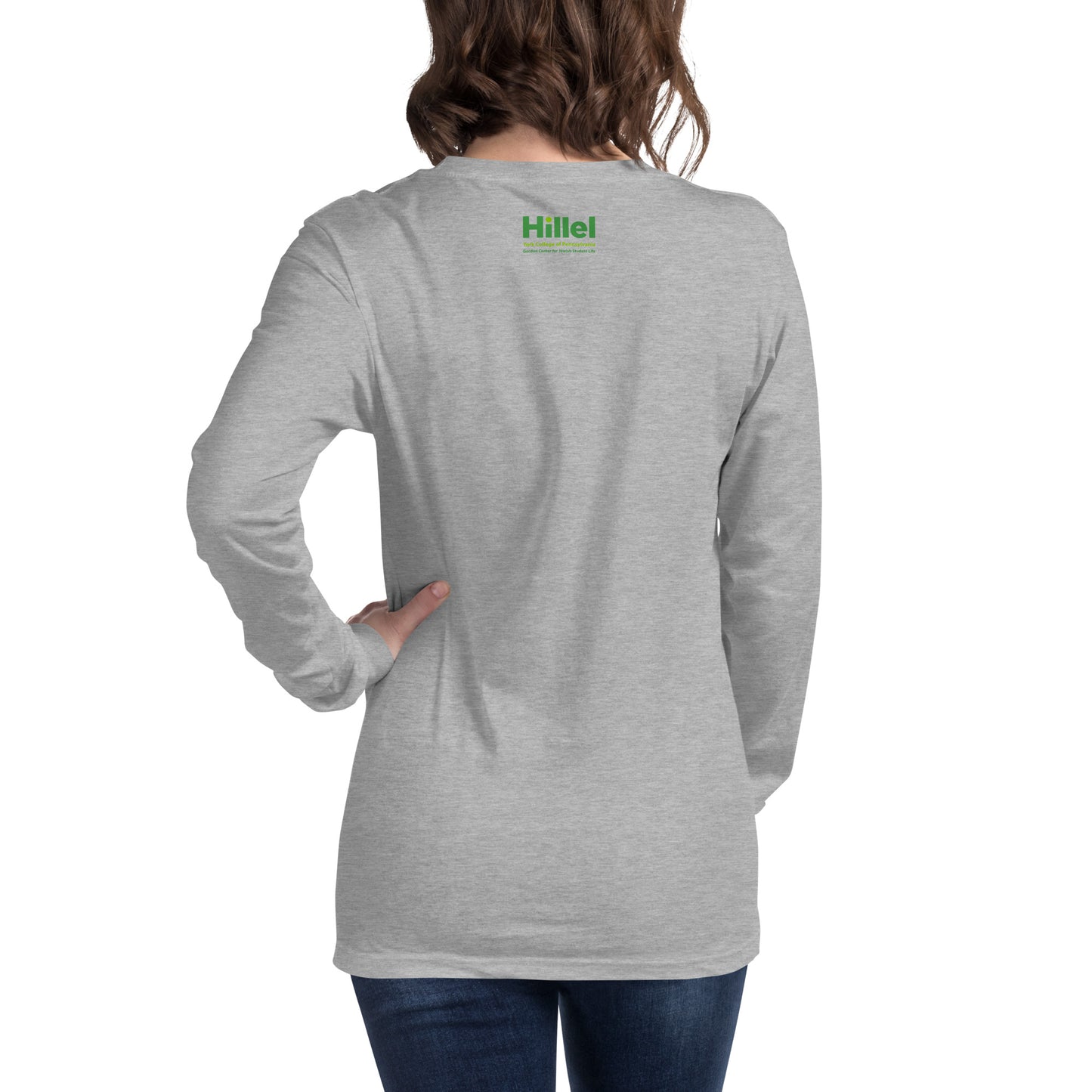 York College Long Sleeve T-Shirt - Green Hebrew Text