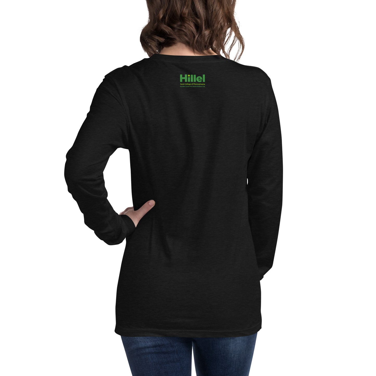 York College Long Sleeve T-Shirt - Green Hebrew Text